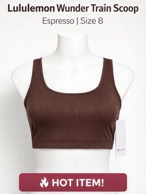 NEW lululemon • Ribbed Wunder Train Scoop
Neck Tank • Espresso • Size 8